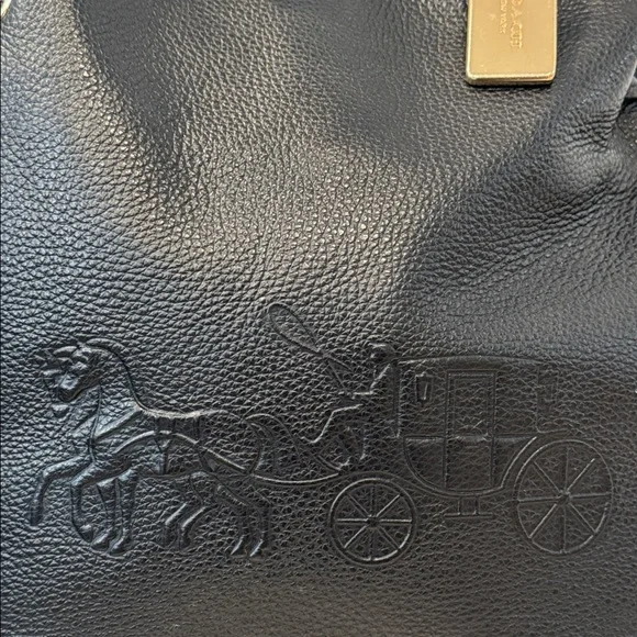 Coach Andy Black Pebbled Leather Carriage Logo Tote - Picture 6 of 17